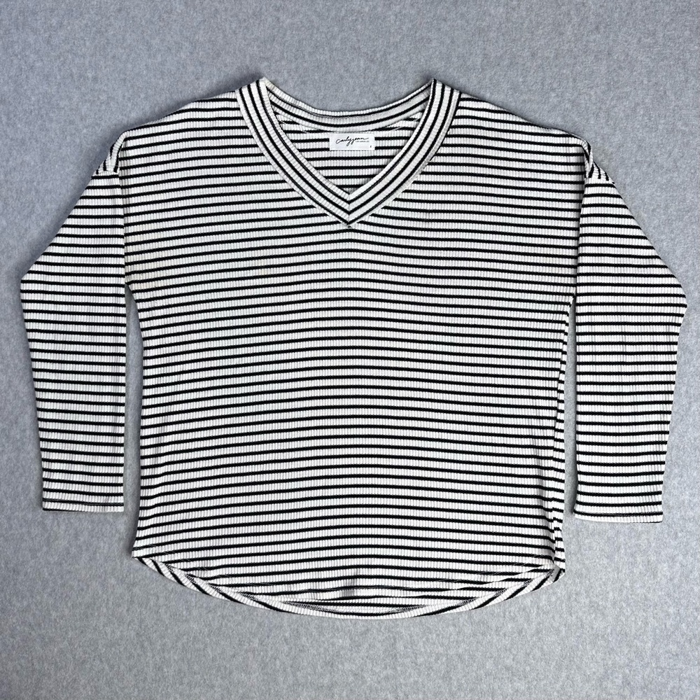 Carly Jean Los Angeles Black and White Striped Long Sleeve Top